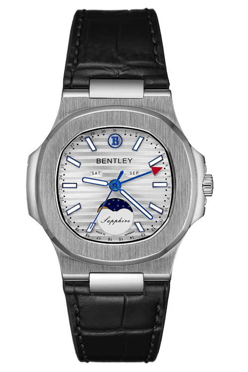 Timing Essence – SS Silver Moonphase Leather MENS WATCH