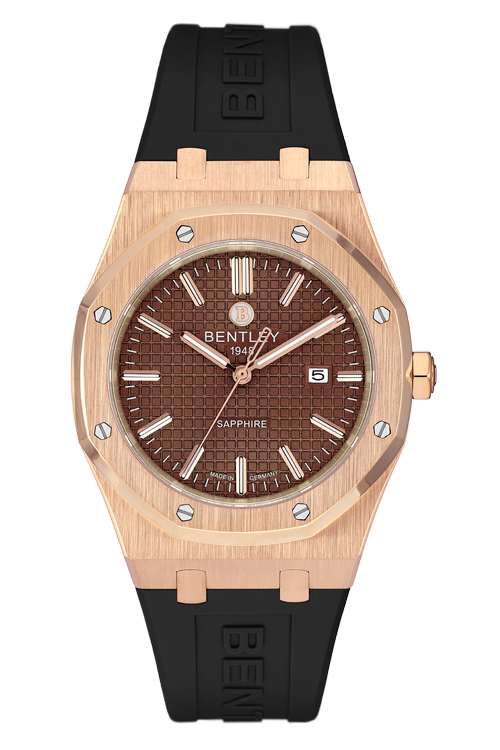 Masterful Style – Rose Gold Brown Rubber MENS WATCH