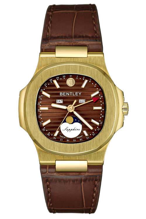 Timing Essence – Gold Gold Dial Brown Leather 6P80 MENS WATCH