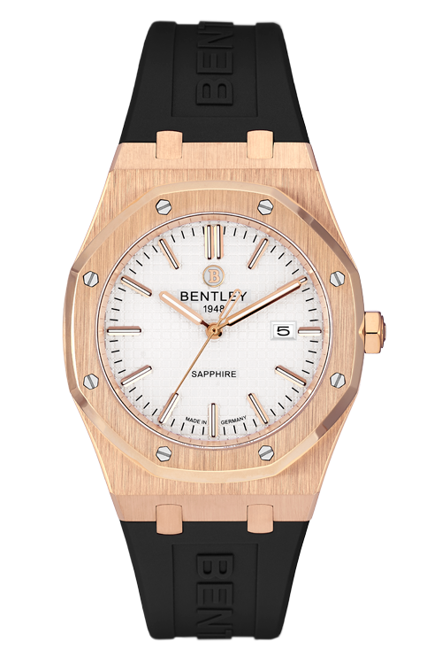 Masterful Style – Rose Gold White Rubber MENS WATCH