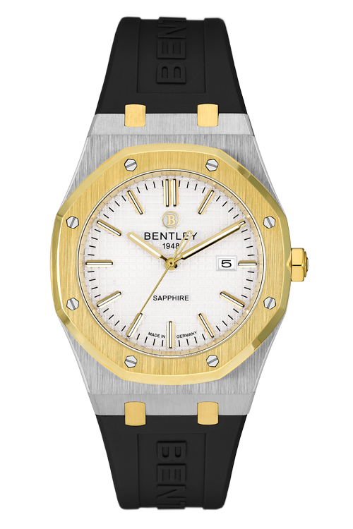 Masterful Style – Gold Two-Tone White Rubber MENS WATCH