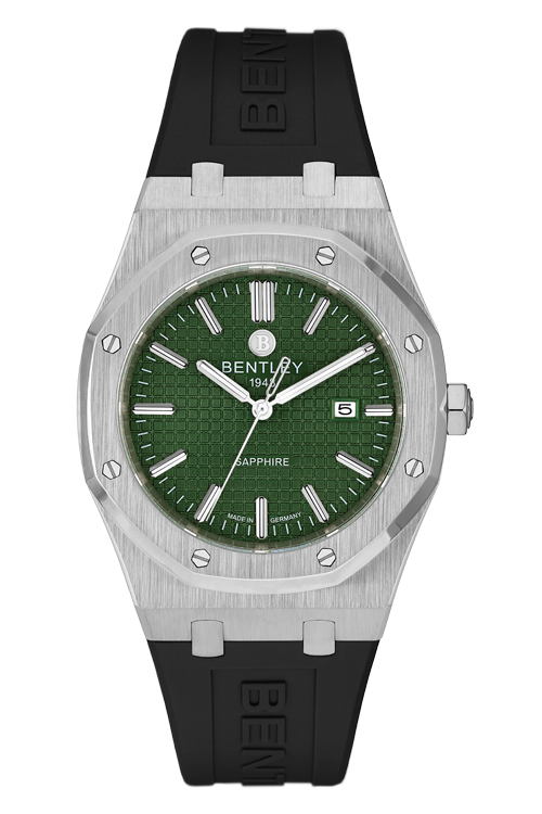 Masterful Style – SS Green Dial on Rubber MENS WATCH