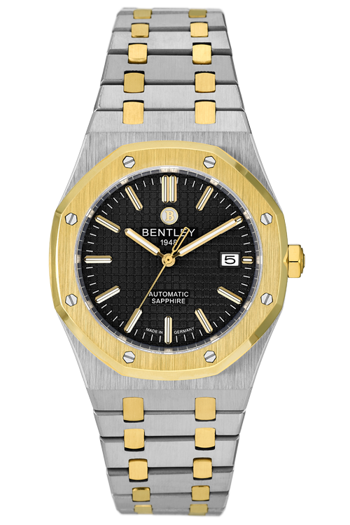 Masterful Style – Gold Two-Tone Black Auto MENS WATCH